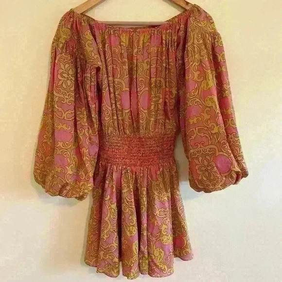 MISA Los Angeles Size XS Jordana Off The Shoulder Puff Sleeve Mini Dress Pink - Picture 2 of 10